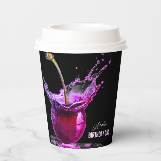 Neon Cherry Personalisiert Pappbecher (Rückseite)