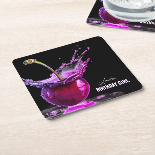 Neon Cherry Personalisiert Rechteckiger Pappuntersetzer (angewinkelt)