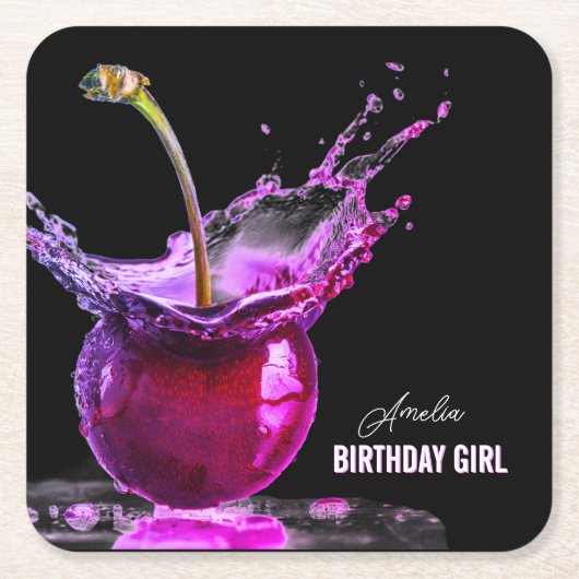 Neon Cherry Personalisiert Rechteckiger Pappuntersetzer (Vorderseite)