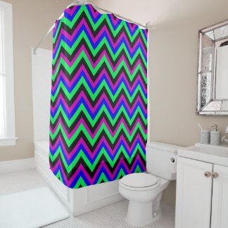 Neon-Chevron – Fettes Farb-Zickzack-Muster Duschvorhang