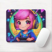 Neon Chibi Gamer Learning Design Mousepad (Mit Mouse)