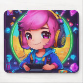 Neon Chibi Gamer Learning Design Mousepad (Vorne)