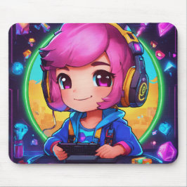 Neon Chibi Gamer Learning Design Mousepad