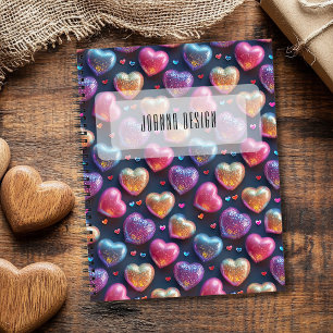 Neon-Chic-puffy-Valentinsherz-Nachtblau Notizblock