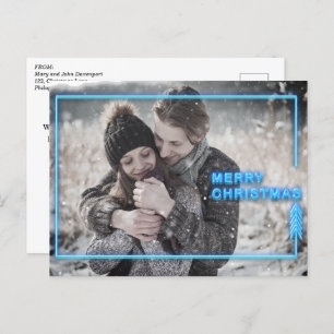 Neon Christmas Blue Foto  Feiertagspostkarte
