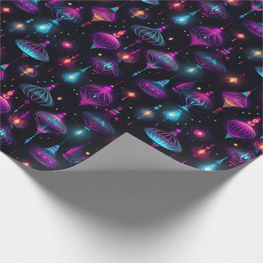 Neon Christmas Ornaments Geschenkpapier (Ecke)