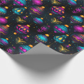 Neon Christmas Ornaments Geschenkpapier (Ecke)