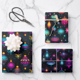Neon Christmas Ornaments Geschenkpapier Set