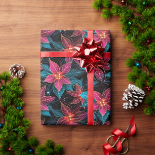 Neon Christmas Poinsettias Geschenkpapier