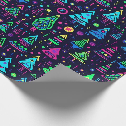 Neon Christmas Tree-Muster Geschenkpapier (Ecke)