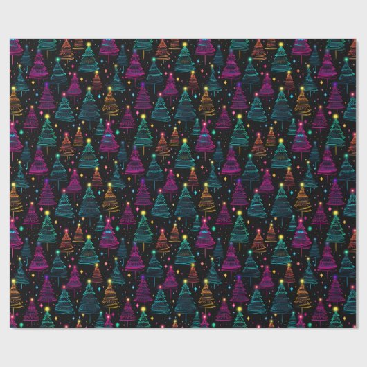 Neon Christmas Trees Geschenkpapier (Flach)