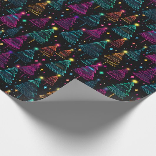 Neon Christmas Trees Geschenkpapier (Ecke)