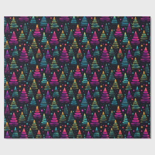 Neon Christmas Trees Geschenkpapier (Flach)