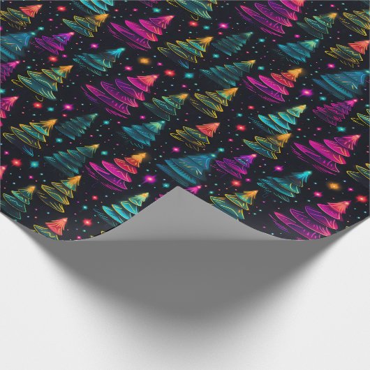 Neon Christmas Trees Geschenkpapier (Ecke)