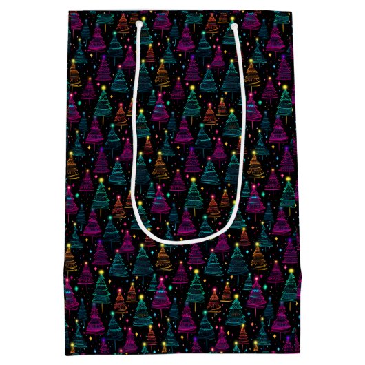 Neon Christmas Trees Mittlere Geschenktüte (Rückseite)