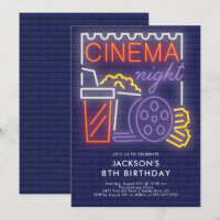 Neon Cinema Night Birthday Einladung