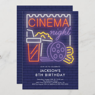 Neon Cinema Night Birthday Einladung