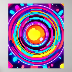 Neon Circle Vortex Muster Poster