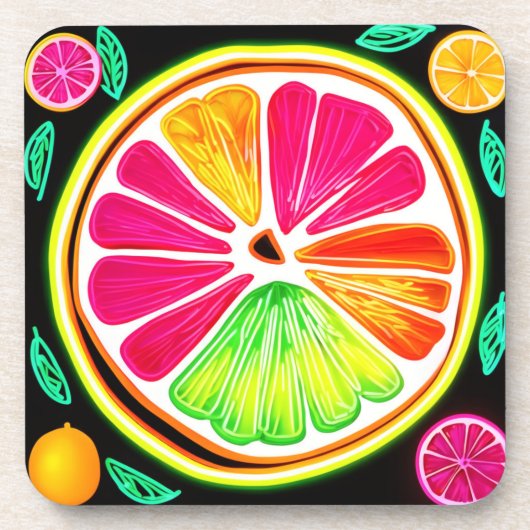 Neon Citrus Fruit Fiesta Getränkeuntersetzer (Vorderseite)
