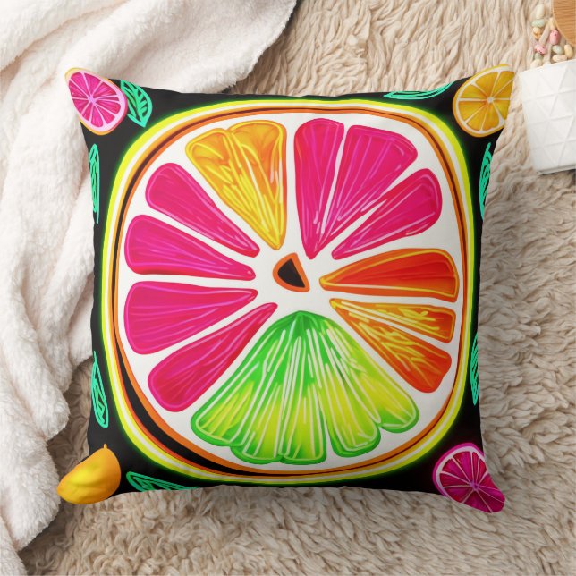 Neon Citrus Fruit Fiesta Kissen (Decke)