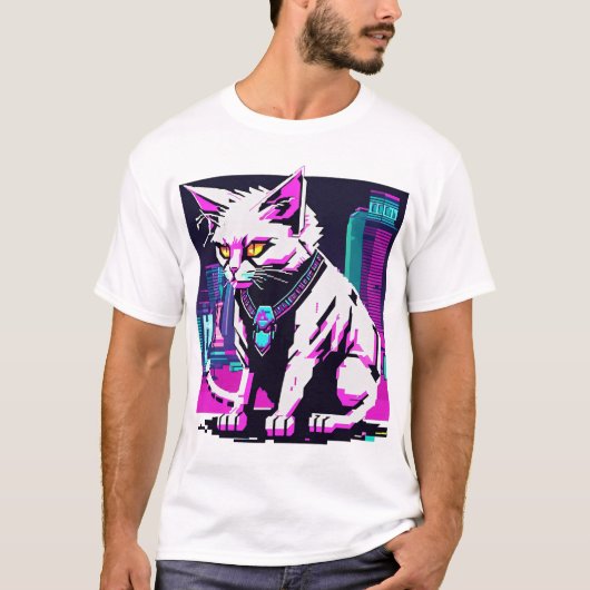 Neon City Cyberpunk Cat T-Shirt (Vorderseite)