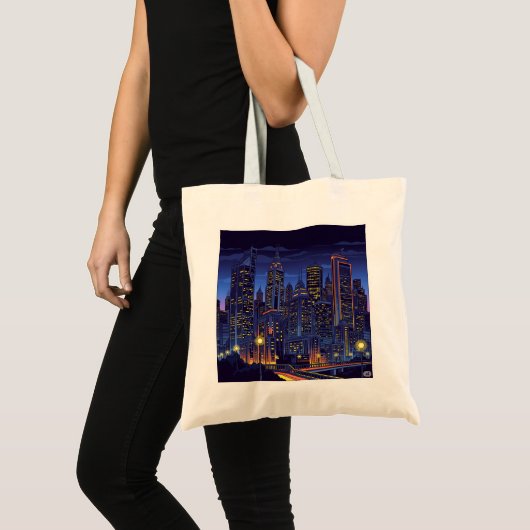 Neon City Nights - Futuristische Skyline Art Town Tragetasche (Vorderseite (Produkt))