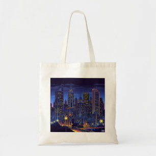 Neon City Nights - Futuristische Skyline Art Town  Tragetasche