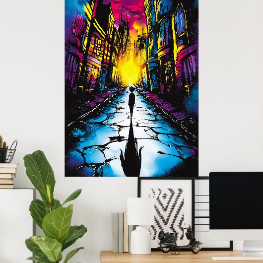 Neon City Shadows - Surreal Urban Dreamscape Art Poster (Heimbüro)