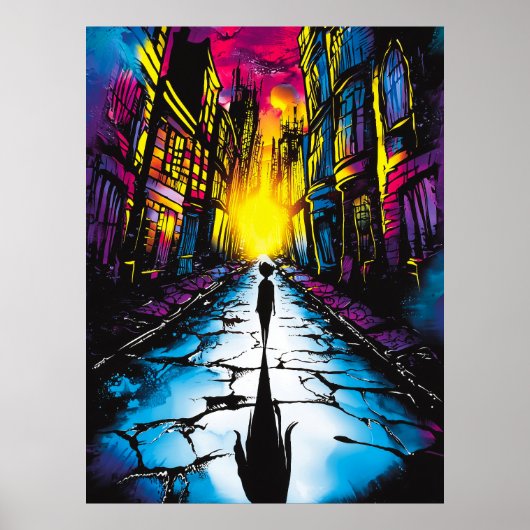 Neon City Shadows - Surreal Urban Dreamscape Art Poster (Vorne)
