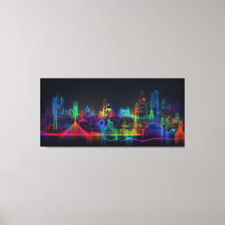 Neon City Skyline Leinwanddruck
