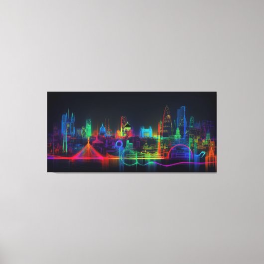 Neon City Skyline Leinwanddruck (Vorderseite)