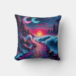 Neon City Skyline Pathway Pillow Kissen