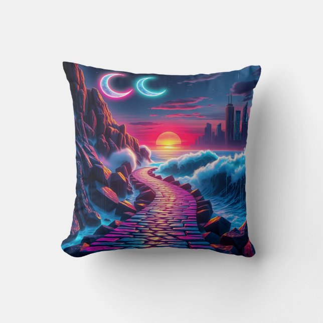Neon City Skyline Pathway Pillow Kissen (Vorderseite)
