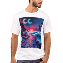Neon City Skyline Pathway & Sunset T - Shirt