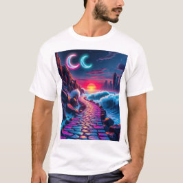 Neon City Skyline Pathway & Sunset T - Shirt
