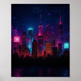 Neon City Skyline: Retro-Futurismus Poster