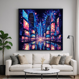 Neon City Street Buzz - Vibranly Illustration Styl Poster