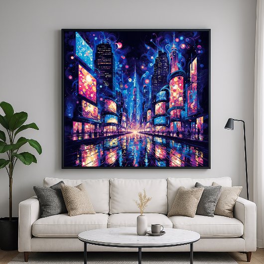 Neon City Street Buzz - Vibranly Illustration Styl Poster