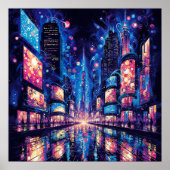 Neon City Street Buzz - Vibranly Illustration Styl Poster (Vorne)