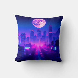 Neon City Synthwave Sonnenuntergang XL Teppich Kissen