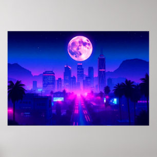 Neon City Synthwave Sonnenuntergang XL-Teppich Poster