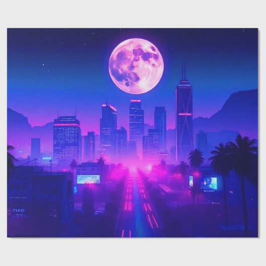 Neon City Synthwave Sunset XL Area Rug Geschenkpapier (Flach)