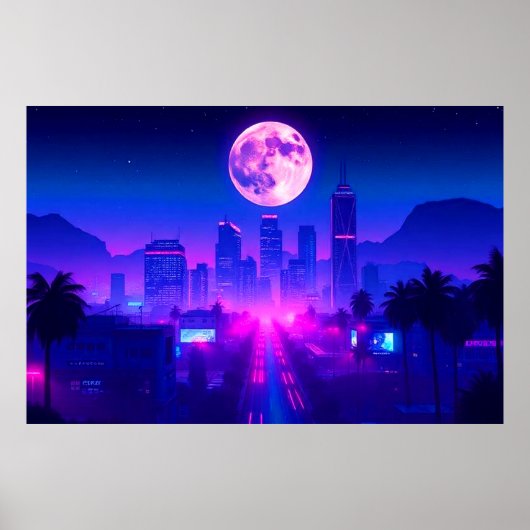 Neon City Synthwave Sunset XL Area Rug Poster (Vorne)