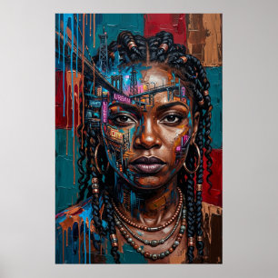 Neon City Urbaner Afrofuturismus Schwarze Königinn Poster
