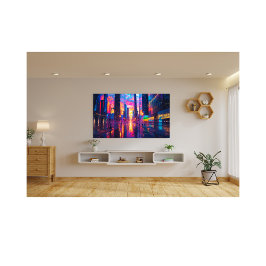 Neon Cityscape bei Sunset Futuristic Urban Fotodruck