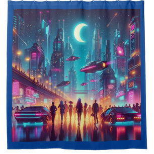 Neon Cityscape Duschvorhang