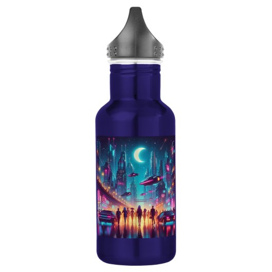 Neon Cityscape Edelstahlflasche (Links)