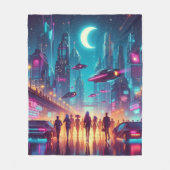 Neon Cityscape Fleecedecke (Vorderseite)