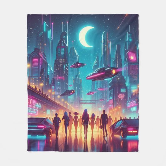 Neon Cityscape Fleecedecke (Vorderseite)