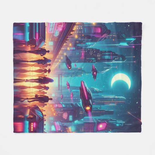 Neon Cityscape Fleecedecke (Vorderseite (Horizontal))